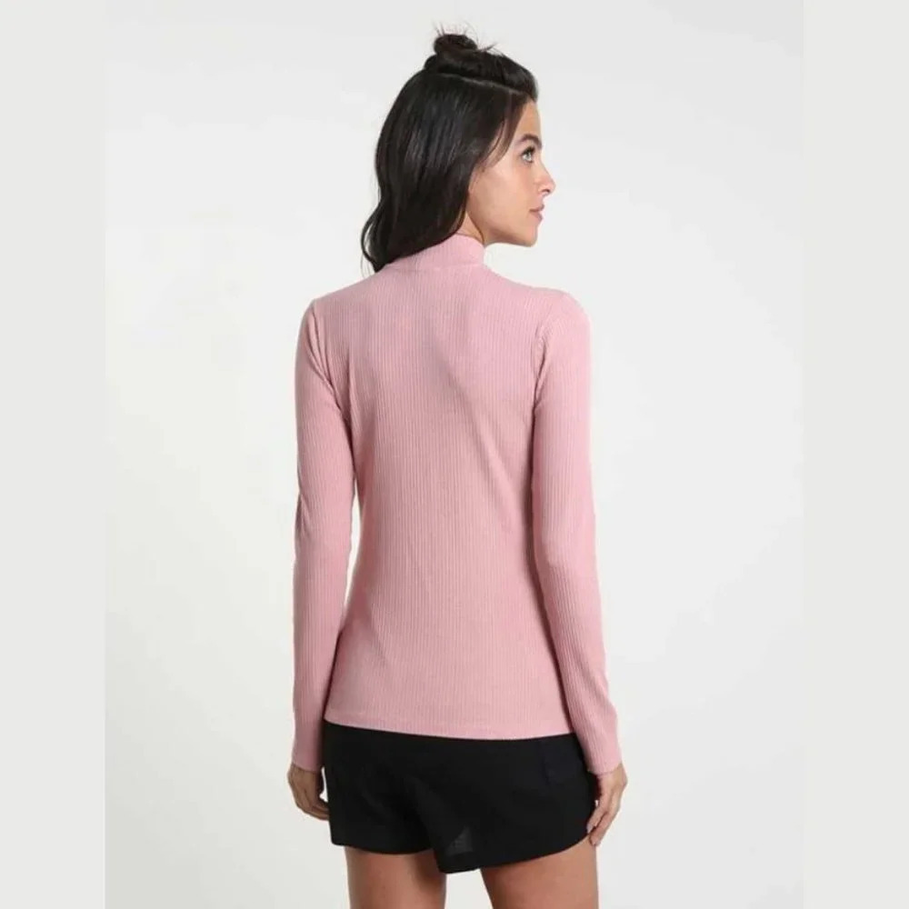 Olivia Rae Women's Solid Pink Casual ribbed high neck Pullover Top Size …